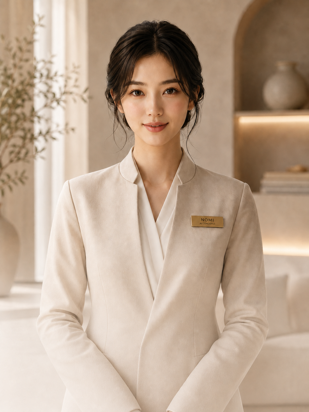 NOMI concierge in a warm, calm hospitality setting